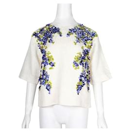 Dolce & Gabbana-Elfenbeinfarbene Jacquard-Bluse mit Blumenverzierung-Roh