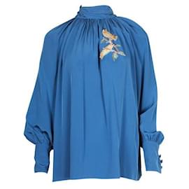 Autre Marque-ALENA AKHMADULLINA Blue Blouse with Embroidered Birds-Blue