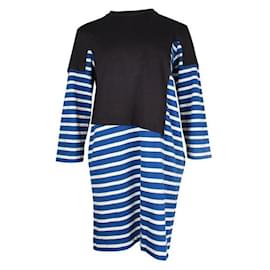 Autre Marque-Zeitgenössisches Designer-Kleid aus schwarz-blau-weiß gestreifter Baumwolle-Schwarz