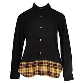 Comme Des Garcons-Comme Des Garcons Black Cotton Shirt with Yellow Checked Bottom-Black
