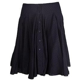 Alaïa-Alaia Navy Blue Textured Skirt with Buttons-Navy blue
