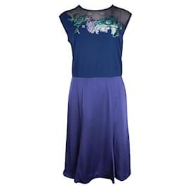 Autre Marque-Vivienne Tam Saphirblaues ärmelloses Kleid mit Stickerei-Blau