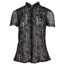 La Perla-La Perla Black Lace See Through Short Sleeve Shirt-Black