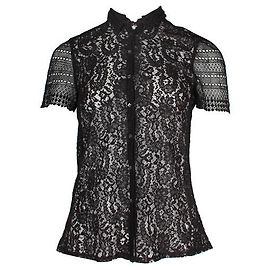La Perla – Schwarzes, durchsichtiges, kurzärmeliges Spitzenhemd Schwarz