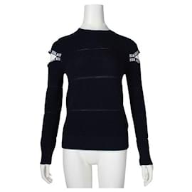 Autre Marque-Contemporary Designer Navy Blue Sweater with Openings-Navy blue