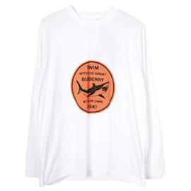 Burberry-Burberry Weißes Langarm-T-Shirt „Swim – The Great Burberry At Your Own Risk“-Weiß