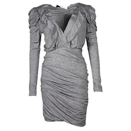 Autre Marque-Grey Ebba Dress with Frill Neckline & Puff Sleeves-Grey