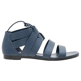 Hermès-HERMÈS Leather Gladiator Sandals-Navy blue