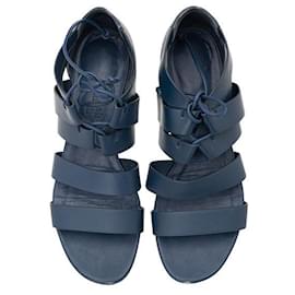 Hermès-HERMÈS Leather Gladiator Sandals-Navy blue