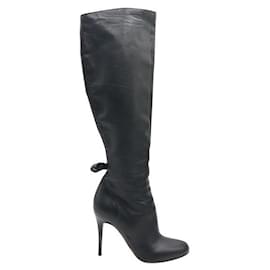 Valentino-Valentino Knee Length 'Bow' Leather Boots-Black