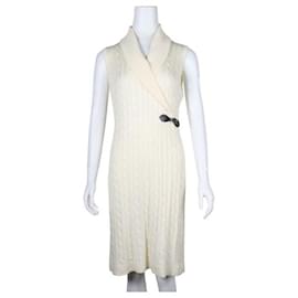 Autre Marque-Contemporary Designer Cream Cable Knit Dress With Black Belt-Cream