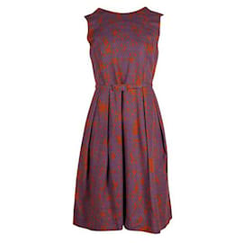 Autre Marque-Contemporary Designer Brown & Blue Spotted Midi Dress-Brown