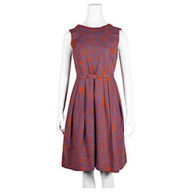 Autre Marque-Contemporary Designer Brown & Blue Spotted Midi Dress-Brown