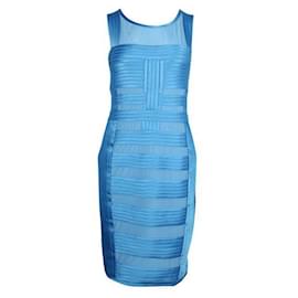 Autre Marque-Contemporary Designer Cerulean Blue Sheer Seamed Yoke Dress-Blue