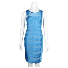 Autre Marque-Contemporary Designer Cerulean Blue Sheer Seamed Yoke Dress-Blue