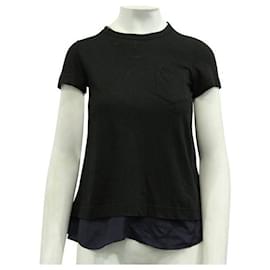 Sacai-Sacai T-shirt noir et bleu avec dos en dentelle-Noir