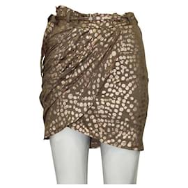 Autre Marque-Contemporary Designer Taupe & Metallic Rose Gold Mini Skirt-Metallic