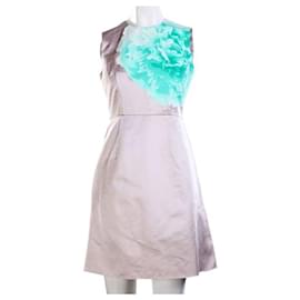 Autre Marque-Zeitgenössisches Designerkleid in Beige mit grünem Blumendruck-Grün