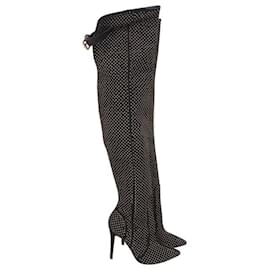 Alice + Olivia-ALICE + OLIVIA Black Thigh High Gold Accent Boots-Black