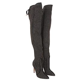 Alice + Olivia-ALICE + OLIVIA Black Thigh High Gold Accent Boots-Black
