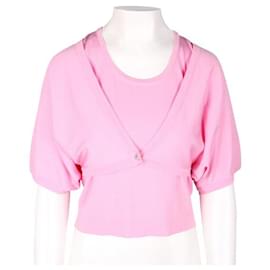 Autre Marque-ZEITGENÖSSISCHES DESIGNER-Tanktop mit tiefer gelegter Strickjacke-Pink