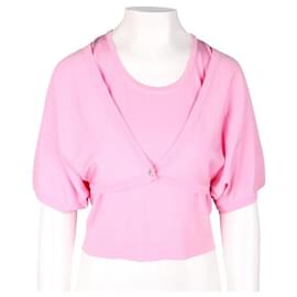 Autre Marque-CONTEMPORARY DESIGNER Tank Top With Dropped Cardigan-Pink
