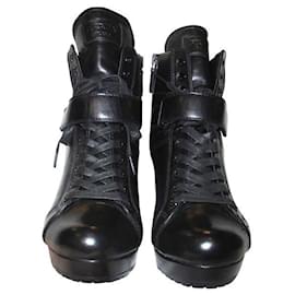Prada-PRADA Black Leather Ankle Boots-Black