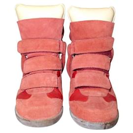 Isabel Marant-ISABEL MARANT Sneakers alte Bekett con zeppa in pelle scamosciata e pelle-Rosso