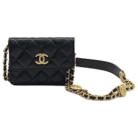 Chanel-Chanel – Kleine Umhängetasche mit Kettenfutter und Caviar-Münzen-Schwarz