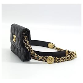 Chanel-Mini sac à bandoulière à chaîne doublé de pièces de monnaie Chanel Caviar-Noir