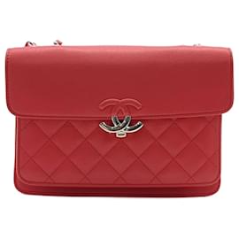 Chanel-Chanel Bolsa de ombro com corrente com aba A98646-Vermelho