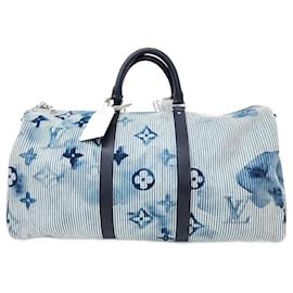 Louis Vuitton-Louis Vuitton Denim Aquarell Bandouliere Keepall 50-Blau,Mehrfarben