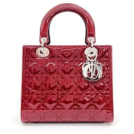Dior-Bolsa Dior Patent Cannage Lady Média-Vermelho