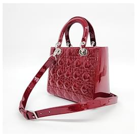 Dior-Bolsa Dior Patent Cannage Lady Média-Vermelho