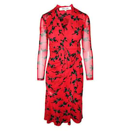 Diane Von Furstenberg-Diane Von Furstenberg Rot bedrucktes langärmliges Kleid-Rot