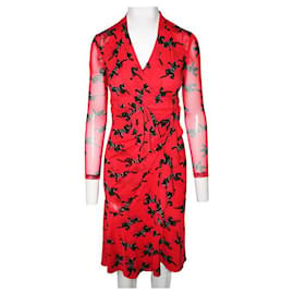 Diane Von Furstenberg-Diane Von Furstenberg Rot bedrucktes langärmliges Kleid-Rot