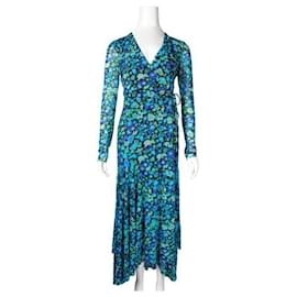 Ganni-Ganni Blue & Turquoise Floral Print Wrap Dress-Blue