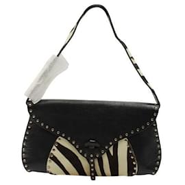 Céline-Celine Black Clutch/ Handbag with Zebra Print Ponyhair-Black