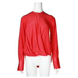 Autre Marque-Contemporary Designer Red Silk Long Sleeve Top-Red