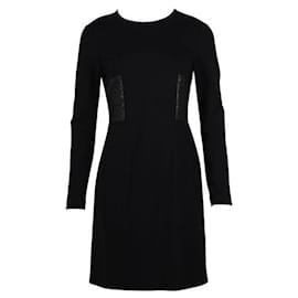 Autre Marque-Black Long Sleeved Dress with Decorative Side Panels-Black