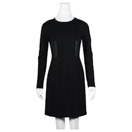 Autre Marque-Schwarzes langärmliges Kleid mit dekorativen Seiteneinsätzen-Schwarz