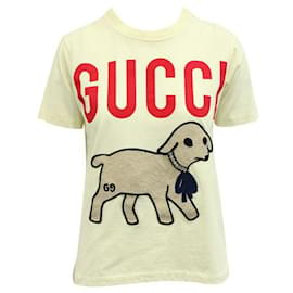 Gucci-Camiseta Gucci Lamb Print Amarelo Pastel-Outro