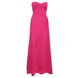 Autre Marque-Vestido de noche largo sin tirantes de color rosa brillante de diseñador contemporáneo-Rosa