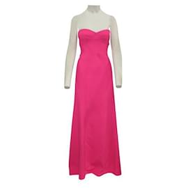 Autre Marque-Vestido de noche largo sin tirantes de color rosa brillante de diseñador contemporáneo-Rosa