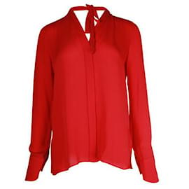 Autre Marque-Contemporary Designer Bcbg Lipstick Red Bellona Silk Shirt-Red