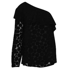 Diane Von Furstenberg-Diane Von Furstenberg Black One Shoulder Ruffle Front Top-Black