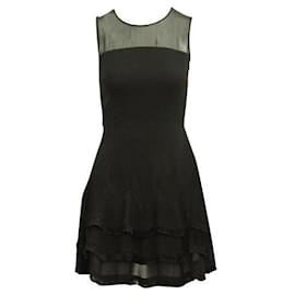 Sandro-Sandro Mini-robe noire en maille avec franges-Noir