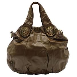 Gucci-Gucci Vintage dunkelbraune Hobo Bag mit goldenen Elementen-Braun