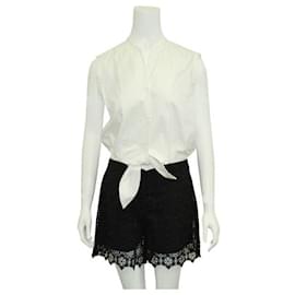 Sandro-Sandro White Short Sleeved Romper With Black Lace Shorts-White