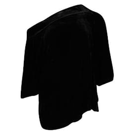 Autre Marque-Top con hombros descubiertos de terciopelo negro de diseñador contemporáneo-Negro